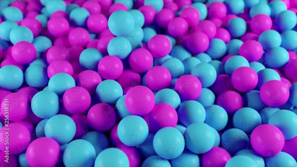 Colorful 4k 3D animation from a pile of abstract blue and purple spheres and balls rolling and falling from top to bottom. Colorful 4k 3D animation from a pile of abstract blue and purple spheres and balls rolling and falling from top to bottom.