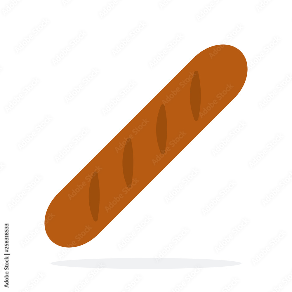 Long black baguette vector flat material design isolated object on white background. Long black baguette vector flat material design isolated object on white background.