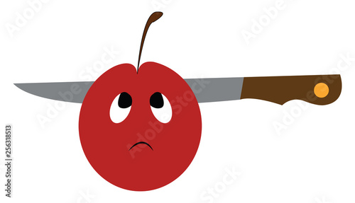 Sad face apple vector or color illustration