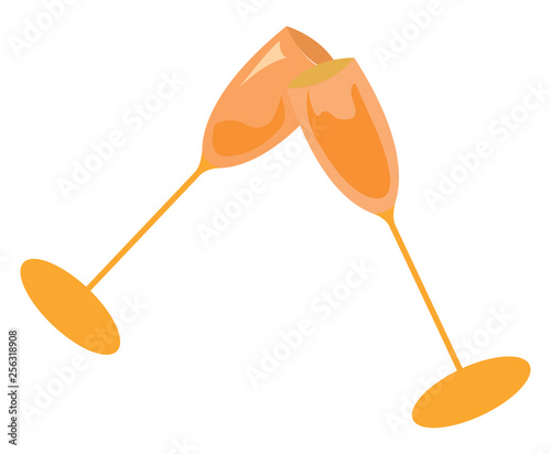 Two champagne glasses clinking vector or color illustration
