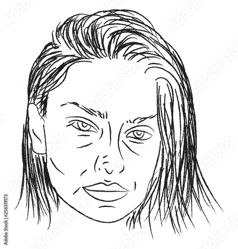 A drawing of a woman's face vector or color illustration