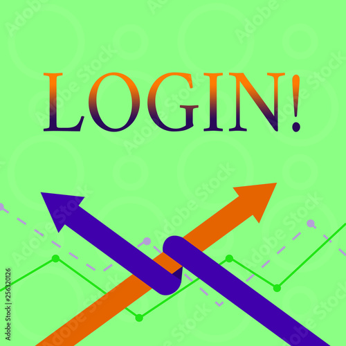 Conceptual hand writing showing Login. Concept meaning Act of entering into a computer database or system Starting session Two Arrows One Intertwined to Other Team Up or Competition
