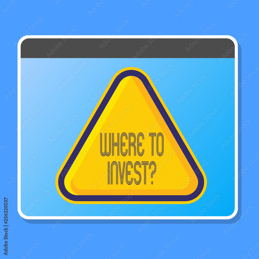 Word writing text Where To Invest Question. Business photo showcasing asking about where put money into financial schemes or shares Blank Yellow Embossed Triangle with Border as Web Button In Tablet Word writing text Where To Invest Question. Business photo showcasing asking about where put money into financial schemes or shares Blank Yellow Embossed Triangle with Border as Web Button In Tablet