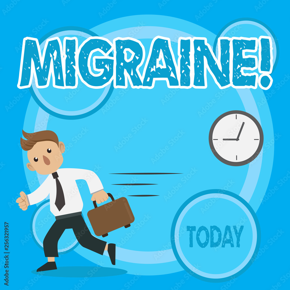 custom made wallpaper toronto digitalWord writing text Migraine. Business photo showcasing Recurrent headache in one side of head nausea and disturbed vision Man in Tie Carrying Briefcase Walking in a Hurry Past the Analog Wall Clock