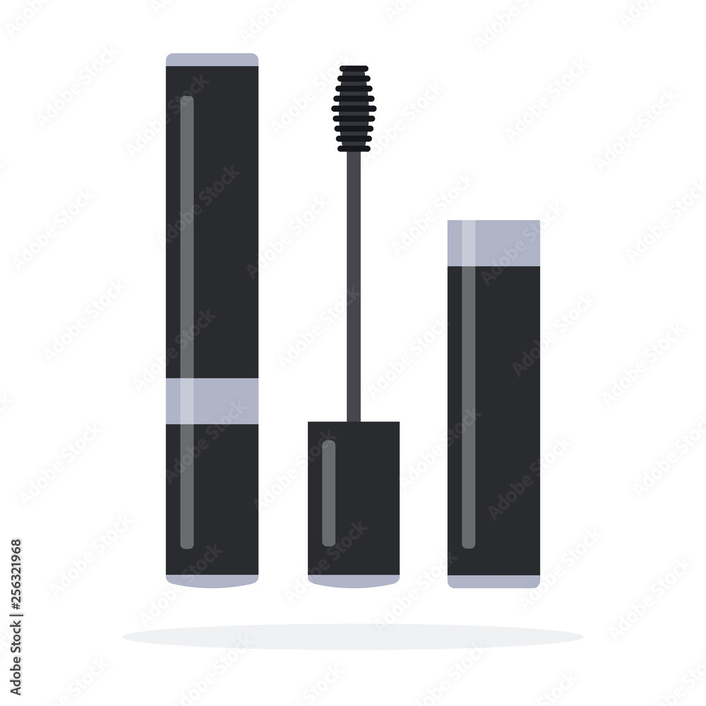 Mascara for eyes vector flat material design isolated object on white background. Mascara for eyes vector flat material design isolated object on white background.