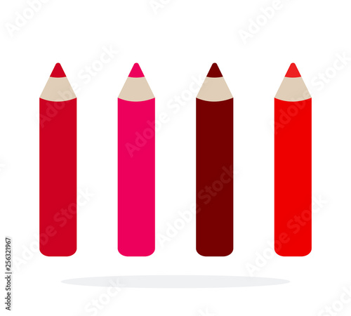 Pencils for lips vector flat material design isolated object on white background.