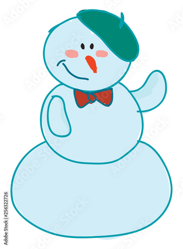 A snowman wearing beret vector or color illustration