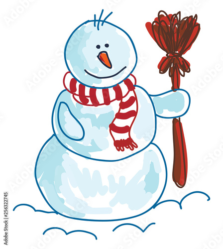 A snowman wearing muffler vector or color illustration