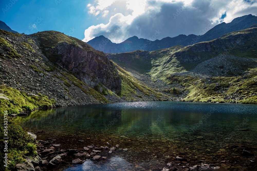 The mountain lake in the beautiful gorge, the nature of the North Caucasus