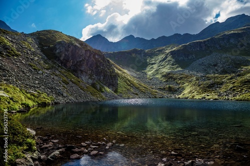 The mountain lake in the beautiful gorge, the nature of the North Caucasus