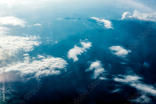 Top view of white clouds above the water