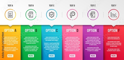 Phone repair, Waiting and Confirmed icons simple set. Video file, Smile and Diagram chart signs. Spanner service, Service time. Technology set. Infographic template. 6 steps timeline. Business options