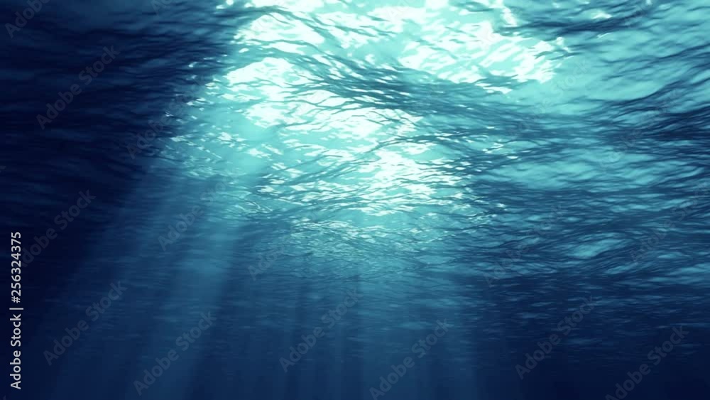 Underwater light creates a beautiful veil, consisting of sunlight. Underwater ocean waves oscillate and flow with the rays of light