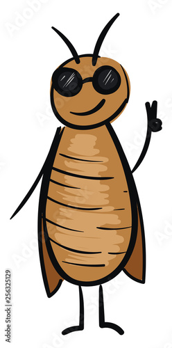 Cockroach character with sunglasses vector illustration on white background.