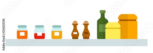 Spices in jars on a shelf vector flat isolated