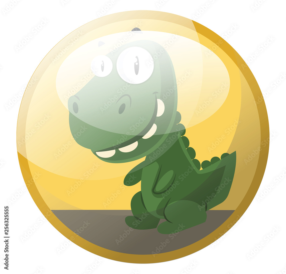 Cartoon character of a green dinosaur smiling vector illustration in yellow  circle on white background. Stock Vector | Adobe Stock