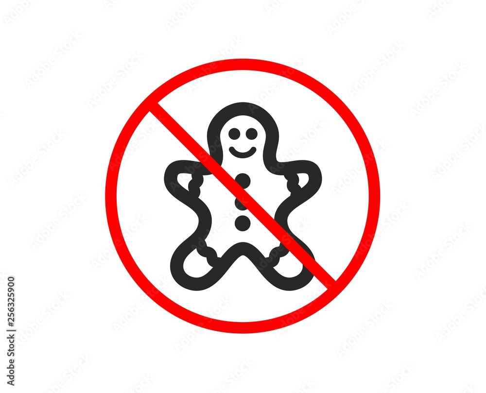 No or Stop. Gingerbread man icon. Ginger cookie sign. Sweet holiday food symbol. Prohibited ban stop symbol. No gingerbread man icon. Vector No or Stop. Gingerbread man icon. Ginger cookie sign. Sweet holiday food symbol. Prohibited ban stop symbol. No gingerbread man icon. Vector