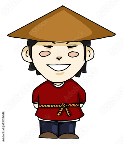 A peasant or farmer wearing hat vector or color illustration