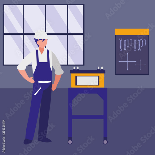 mechanic worker with battery energy