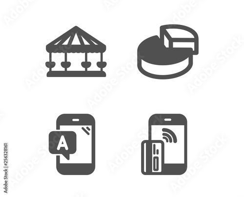 Set of Ab testing, Carousels and Pie chart icons. Contactless payment sign. Phone test, Attraction park, 3d graph. Phone money.  Classic design ab testing icon. Flat design. Vector