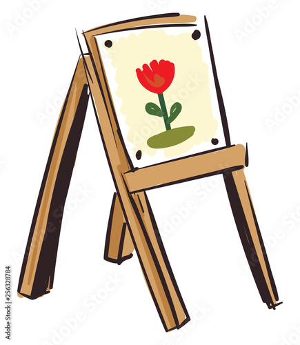 LFloral canvas on a wooden easel vector illustration on white background