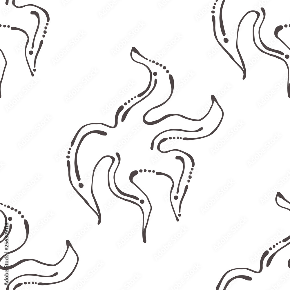 Seamless vector pattern, cute background with animals. Black and white fish, symmetrical simple print for wallpaper, wrapping, packing, packaging,