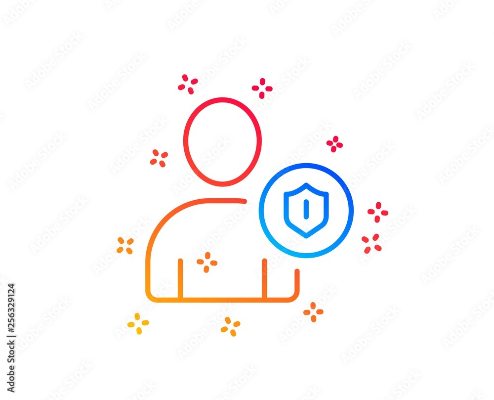 User Protection line icon. Profile Avatar with shield sign. Person silhouette symbol. Gradient design elements. Linear security icon. Random shapes. Vector User Protection line icon. Profile Avatar with shield sign. Person silhouette symbol. Gradient design elements. Linear security icon. Random shapes. Vector