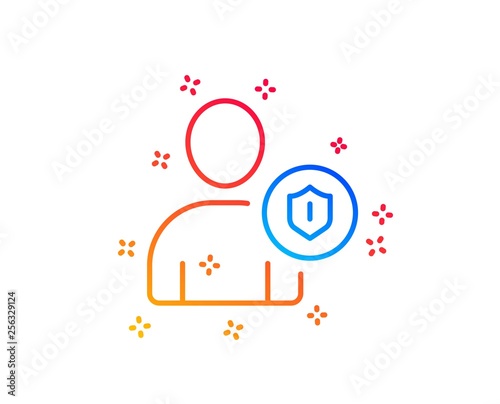 User Protection line icon. Profile Avatar with shield sign. Person silhouette symbol. Gradient design elements. Linear security icon. Random shapes. Vector