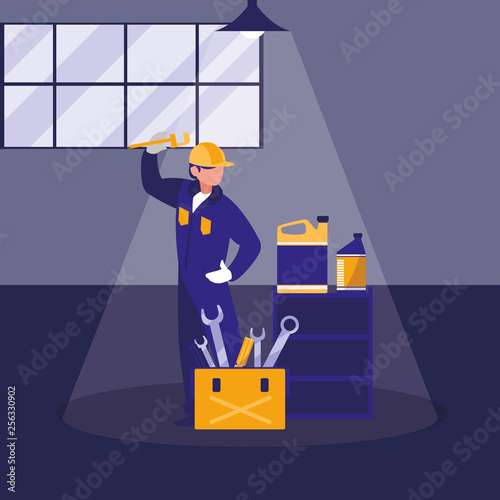 mechanic worker with oil gallon