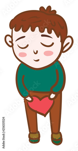 Boy with heart in hand vector or color illustration