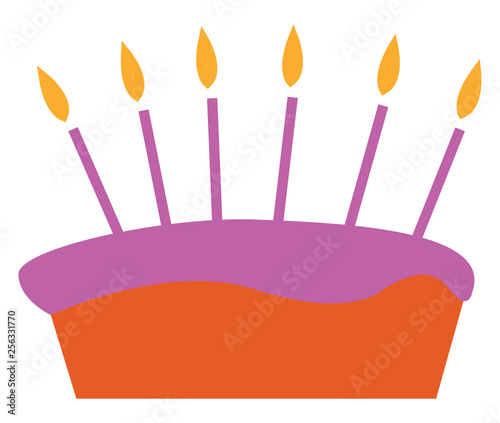 A purple fondant cake with candles vector or color illustration
