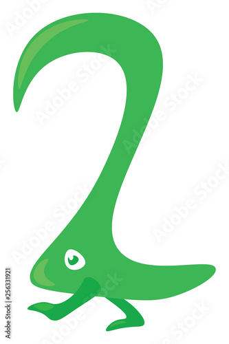 Green animal shaped numerical number two vector or color illustration
