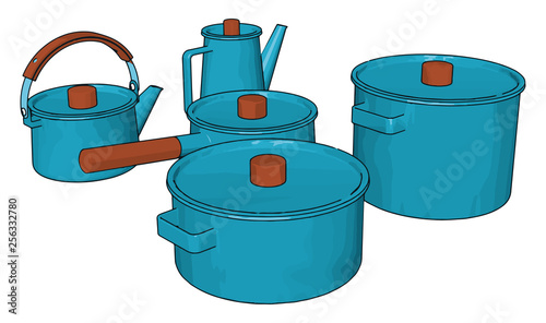Blue colored kitchen utensils vector or color illustration