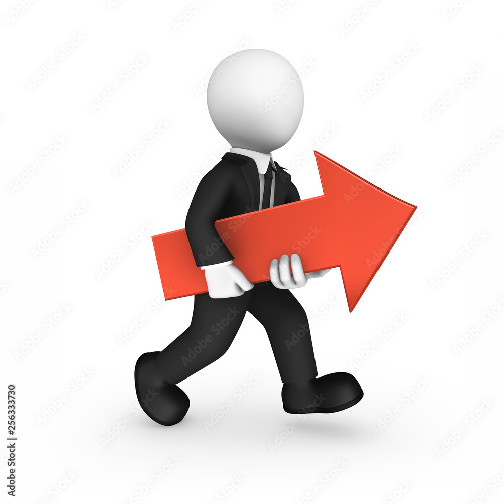 3d white businessman with red arrow in hands. 3d white businessman with red arrow in hands.