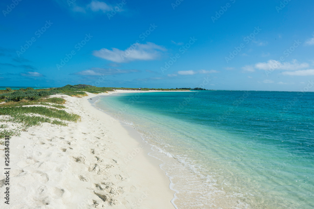 USA, Florida, Florida Keys, Dry Tortugas National Park, Fort Jefferson, White sand beach in turquoise waters USA, Florida, Florida Keys, Dry Tortugas National Park, Fort Jefferson, White sand beach in turquoise waters