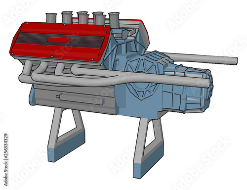 Automotive industrial engine vector or color illustration