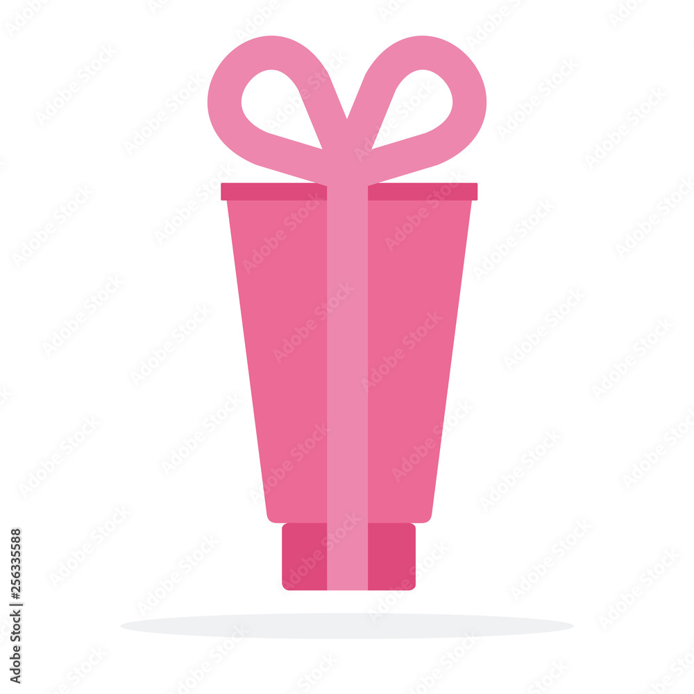 Cosmetic product in a gift ribbon vector flat material design isolated object on white background. Cosmetic product in a gift ribbon vector flat material design isolated object on white background.