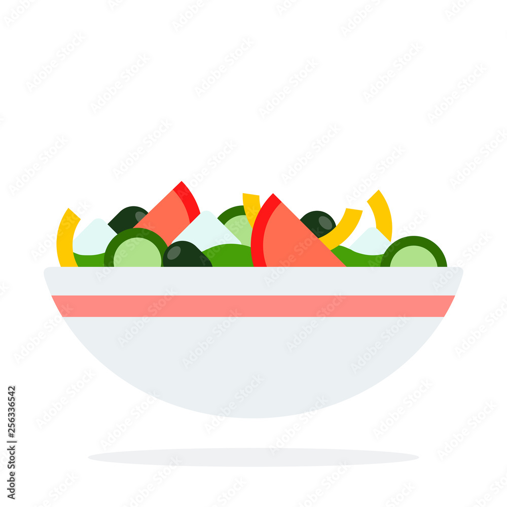 Vegetable salad in a dish vector flat material design isolated object on white background. Vegetable salad in a dish vector flat material design isolated object on white background.