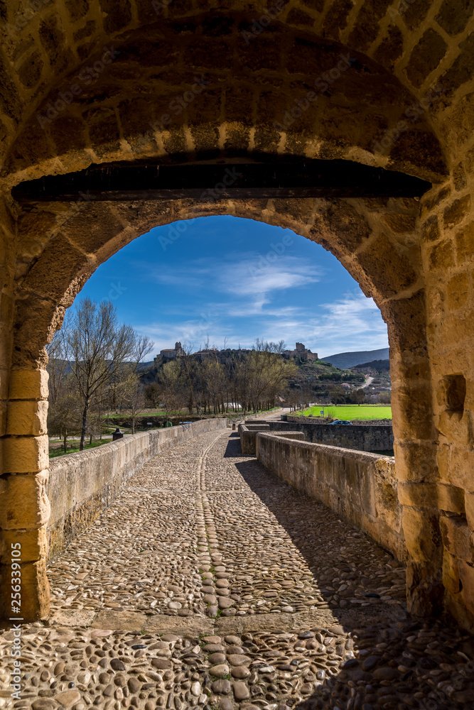 Frias medieval village with a fortified bridge and castle near Burgos in Castile and Leon Spain