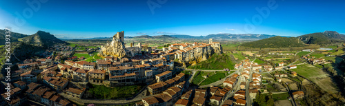Frias aerial panorama of the medieval village with a castle and fortified bridge near Burgos in Castile and Leon Spain photo