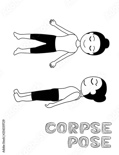 Yoga Corpse Pose Cartoon Vector Illustration Monochrome