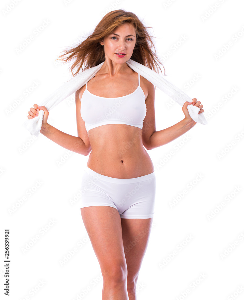 beautiful blonde woman in white fitness clothing beautiful blonde woman in white fitness clothing