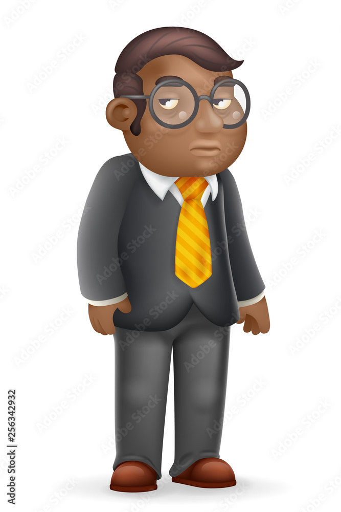 African american european manager adult businessman respected boss worker 3d cartoon design vector illustration