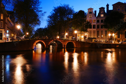 Peaceful evening by an Amsterdam canal bridge