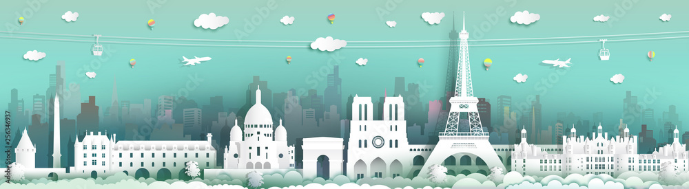 Fototapeta premium Traveling France with cabel car, balloon and airplane.