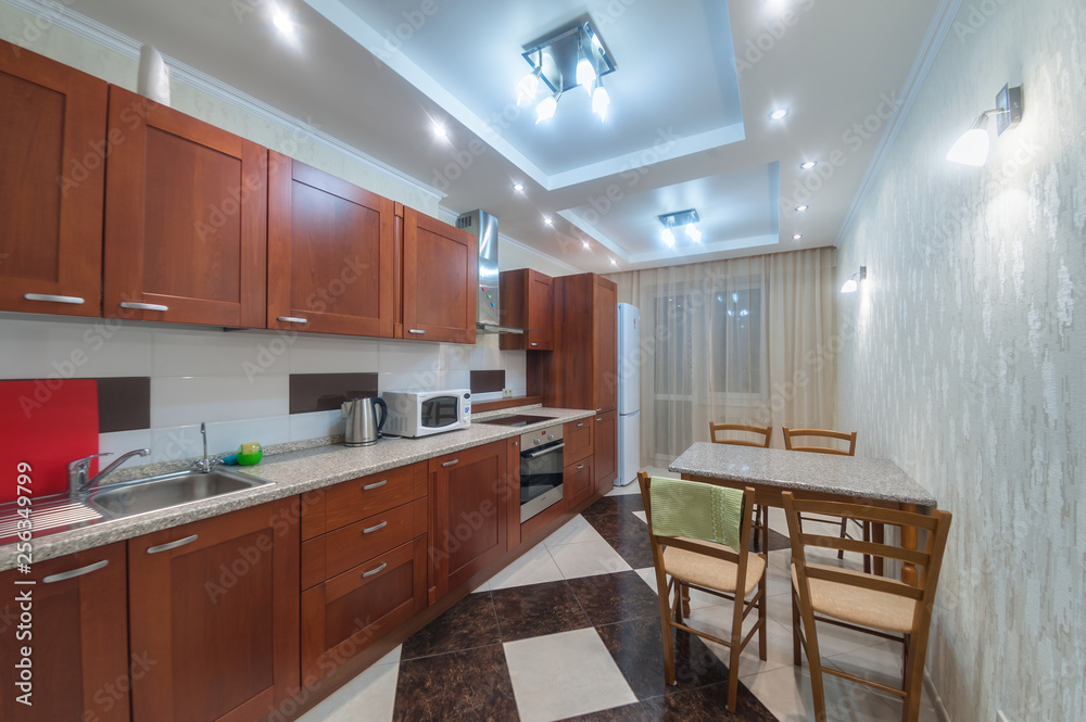 Russia, Novosibirsk - November 01, 2017: interior room apartment. kitchen, dining area