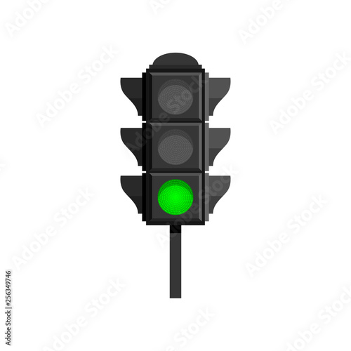 Traffic light with green signal isolated on white background