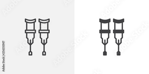 Handle crutches icon. line and glyph version, outline and filled vector sign. Medical treatment crutches linear and full pictogram. Symbol, logo illustration. Different style icons set