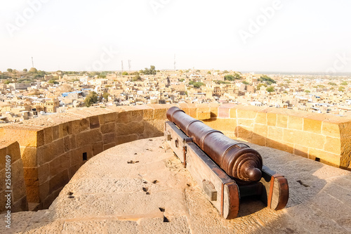 Jaisalmer, India. Ancient cannon in Jaisalmer Fort.