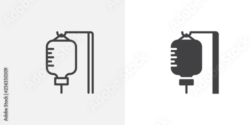 Infusion drip icon. line and glyph version, outline and filled vector sign. Blood transfusion bag linear and full pictogram. Symbol, logo illustration. Different style icons set